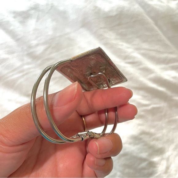 Modern Maze Design Square Enamel Gold Silver Cuff Bracelet - Picture 7 of 9